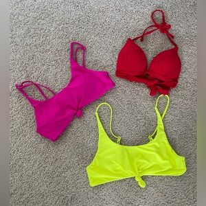 Zaful 3 Pack Bikini Top Bundle - Size Medium- Highlighter Yellow, Hot Pink & Red